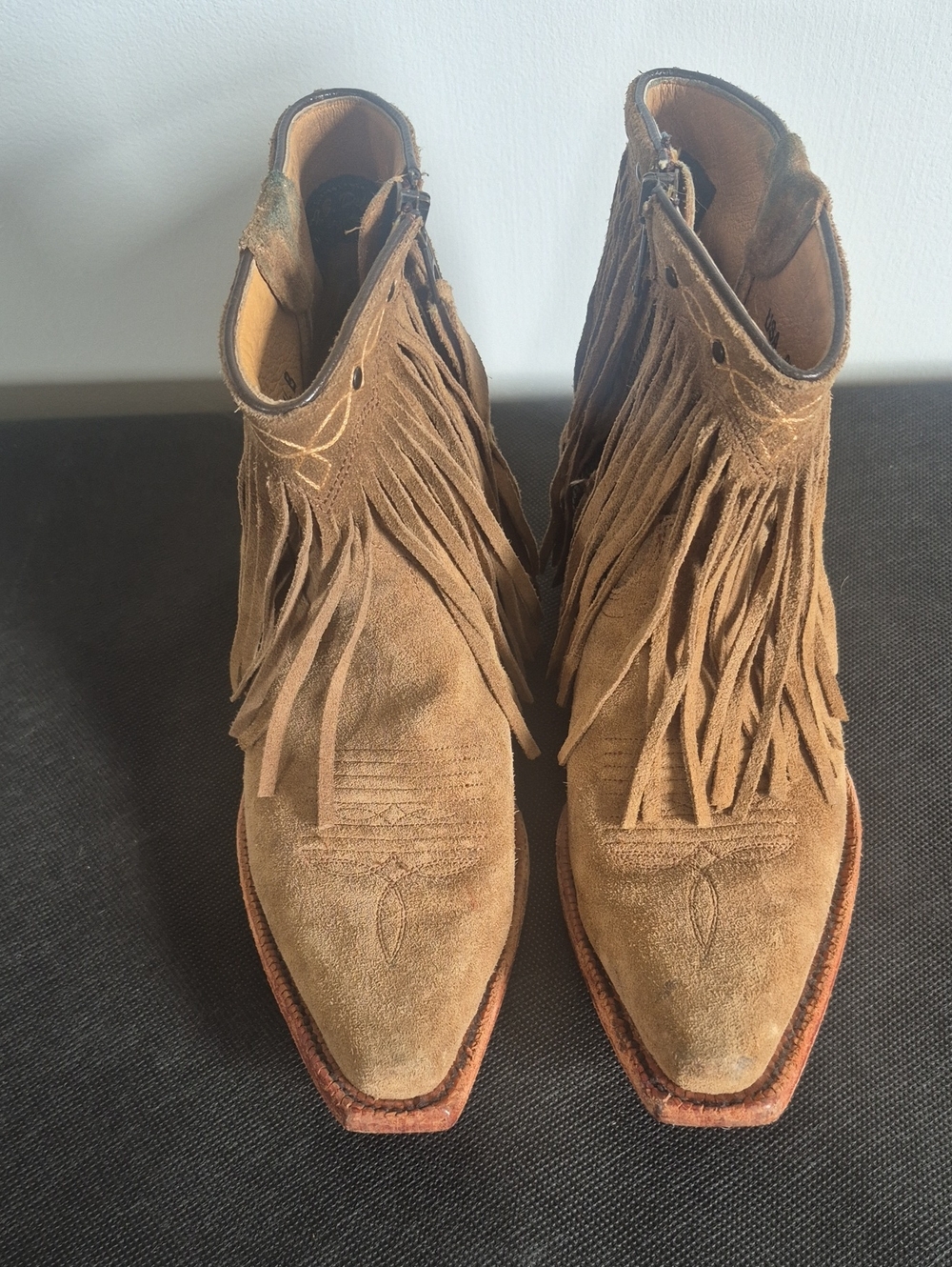 J.B. Dillon Fringe Suede Ankle Boots - Brown 6.5